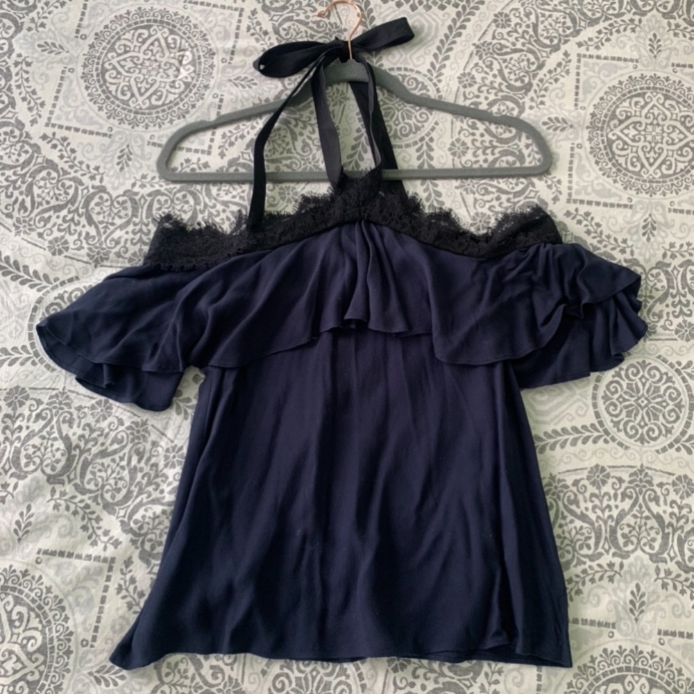 Alice + Olivia cold shoulder tie halter top